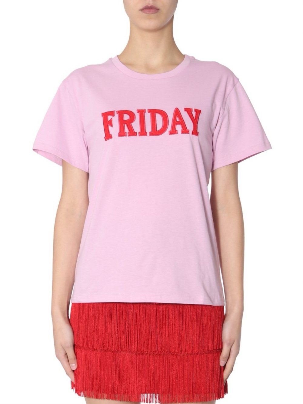 Alberta Ferretti Pink T-Shirt with Red "FRIDAY" Applique
